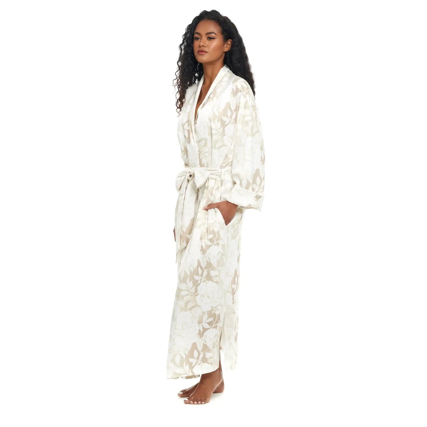 Ivory Romance bridal robe side view Queens Wear Robes