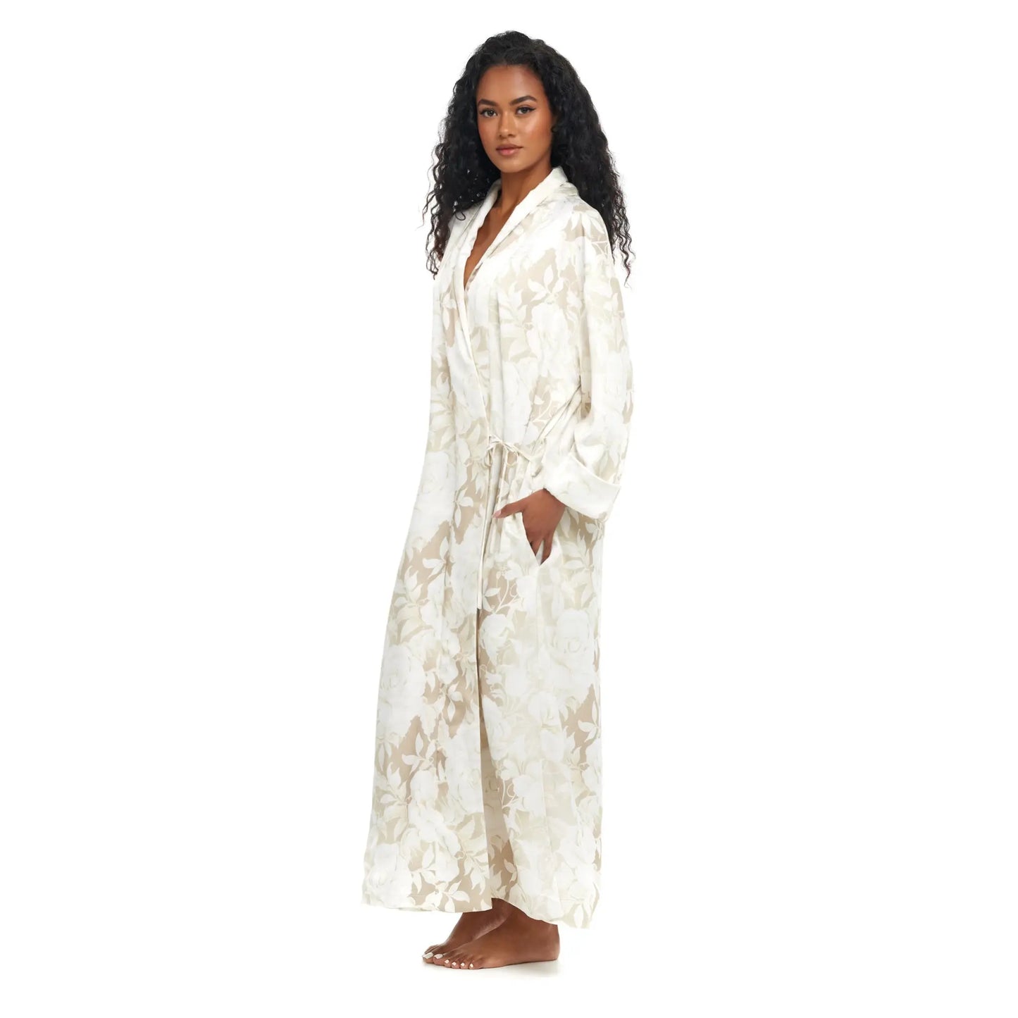 Ivory Romance bridal robe side view without the belt Queens Wear Robes